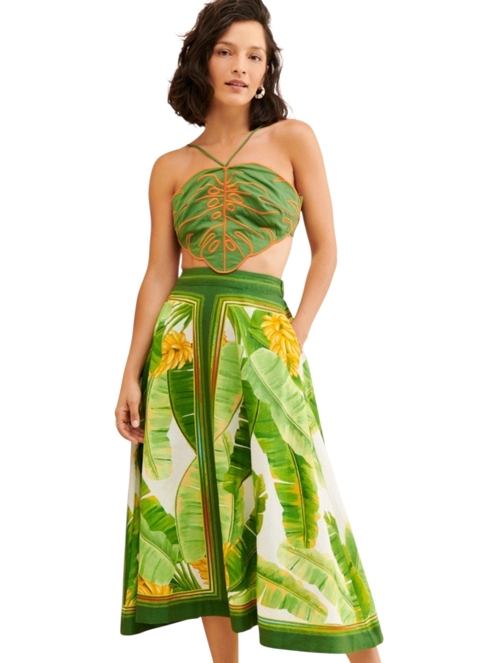 FARM Rio *SET* Fresh Forrest Print Linen Skirt and Leaf Top NWT